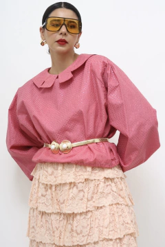 Camisa rosa manga bufante brilho
