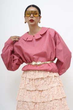Camisa rosa manga bufante brilho - loja online