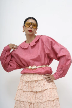 Camisa rosa manga bufante brilho