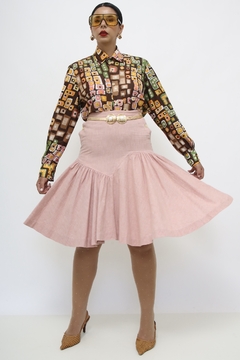 Saia rosa pregas assimétrica vintage - loja online