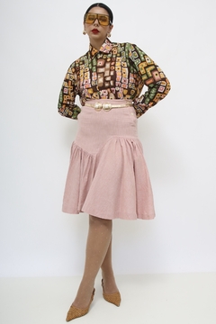 Saia rosa pregas assimétrica vintage - comprar online