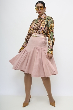 Saia rosa pregas assimétrica vintage - comprar online