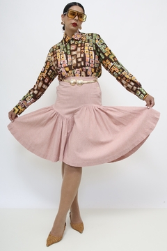 Saia rosa pregas assimétrica vintage - comprar online
