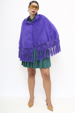 Poncho roxo vintage pelúcia franja na internet