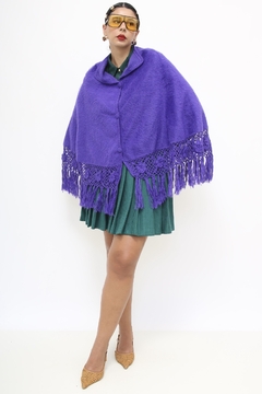 Poncho roxo vintage pelúcia franja - loja online
