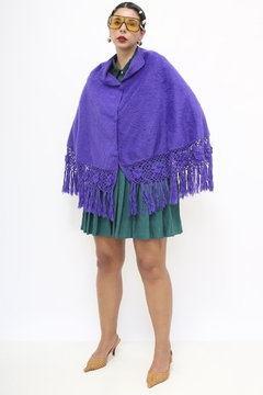 Poncho roxo vintage pelúcia franja na internet