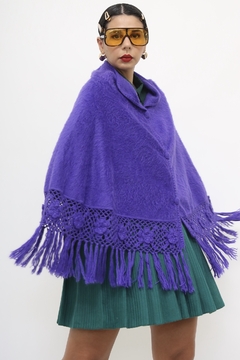 Poncho roxo vintage pelúcia franja na internet