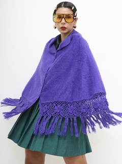 Poncho roxo vintage pelúcia franja - loja online