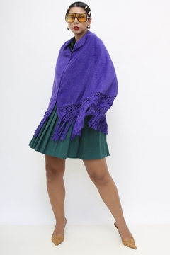Poncho roxo vintage pelúcia franja - comprar online