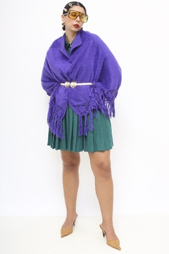 Poncho roxo vintage pelúcia franja - Capichó Brechó