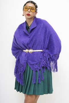 Poncho roxo vintage pelúcia franja - comprar online