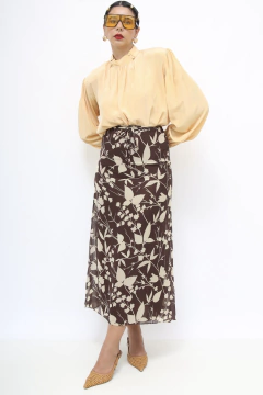 Saia estampada marrom com bege - comprar online