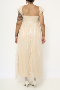 Vestido Josephine brilho longo manga bufante