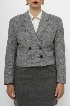 Blazer xadrez cropped cinza - loja online
