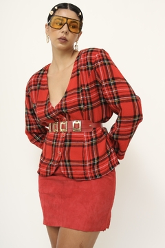 Blazer xadrez vermelho acinturado vintage - Capichó Brechó