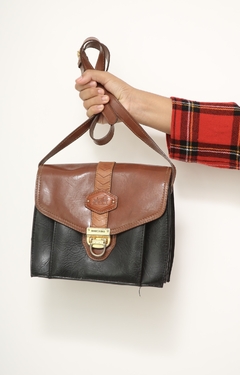 Bolsa couro marchino preta marrom vintage - Capichó Brechó