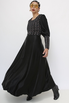 Vestido manga bufante det bordado veludo - loja online
