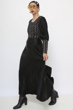 Vestido manga bufante det bordado veludo na internet