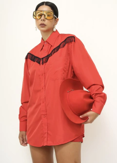 Camisa vermelha western vermelha com franja preta