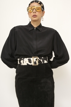 Cinto couro vaquinha preto e branco - comprar online