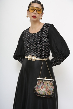 Bolsa preta flores vitoriana vintage - loja online