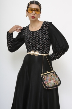 Bolsa preta flores vitoriana vintage - loja online