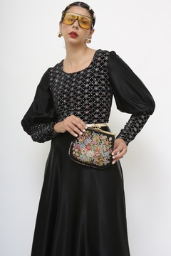 Bolsa preta flores vitoriana vintage - comprar online