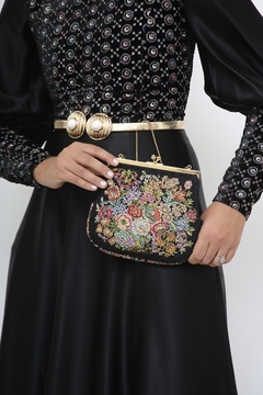 Bolsa preta flores vitoriana vintage - loja online