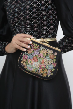 Bolsa preta flores vitoriana vintage - comprar online