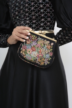 Bolsa preta flores vitoriana vintage na internet