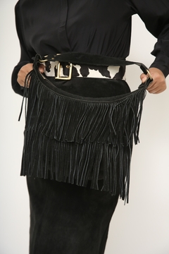 Bolsa Camurca preta franja western vintage - comprar online
