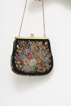 Bolsa preta flores vitoriana vintage - loja online