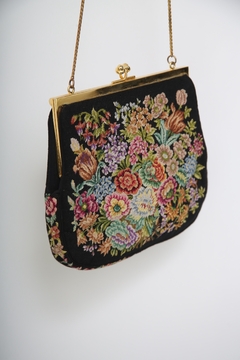 Bolsa preta flores vitoriana vintage