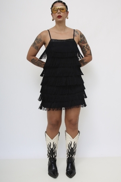 Vestido franjas preto curto vintage na internet