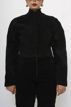 Jaqueta preta couro camurças vintage - comprar online