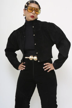 Jaqueta preta couro camurças vintage - comprar online