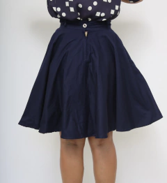 Saia azul marinho pregas vintage - loja online