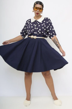 Saia azul marinho pregas vintage - comprar online