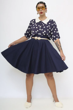 Saia azul marinho pregas vintage - comprar online