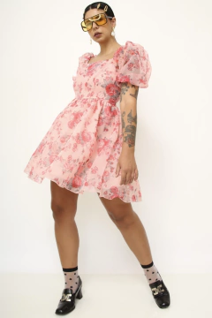Imagem do Vestido Mini floral organza transparência vintage