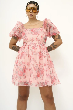 Vestido Mini floral organza transparência vintage - comprar online