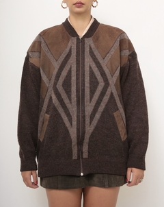 Cardigan lã recorte couro - loja online