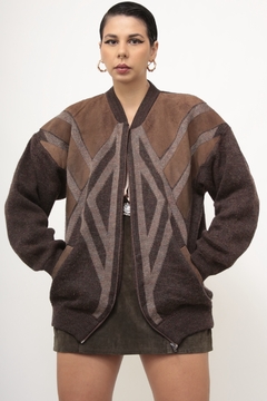 Cardigan lã recorte couro - comprar online