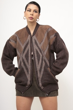 Cardigan lã recorte couro - comprar online