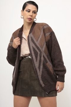 Cardigan lã recorte couro - loja online