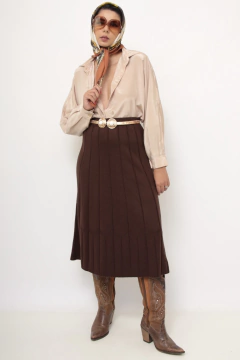 Saia tricot rodada acrilico marrom - loja online