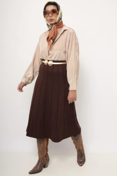 Saia tricot rodada acrilico marrom - comprar online