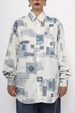 Camisa estampa azul vintage manga longa na internet