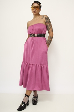 Vestido rosa bolso mídi Jackeline Onofre - Capichó Brechó
