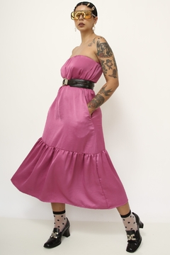 Vestido rosa bolso mídi Jackeline Onofre
